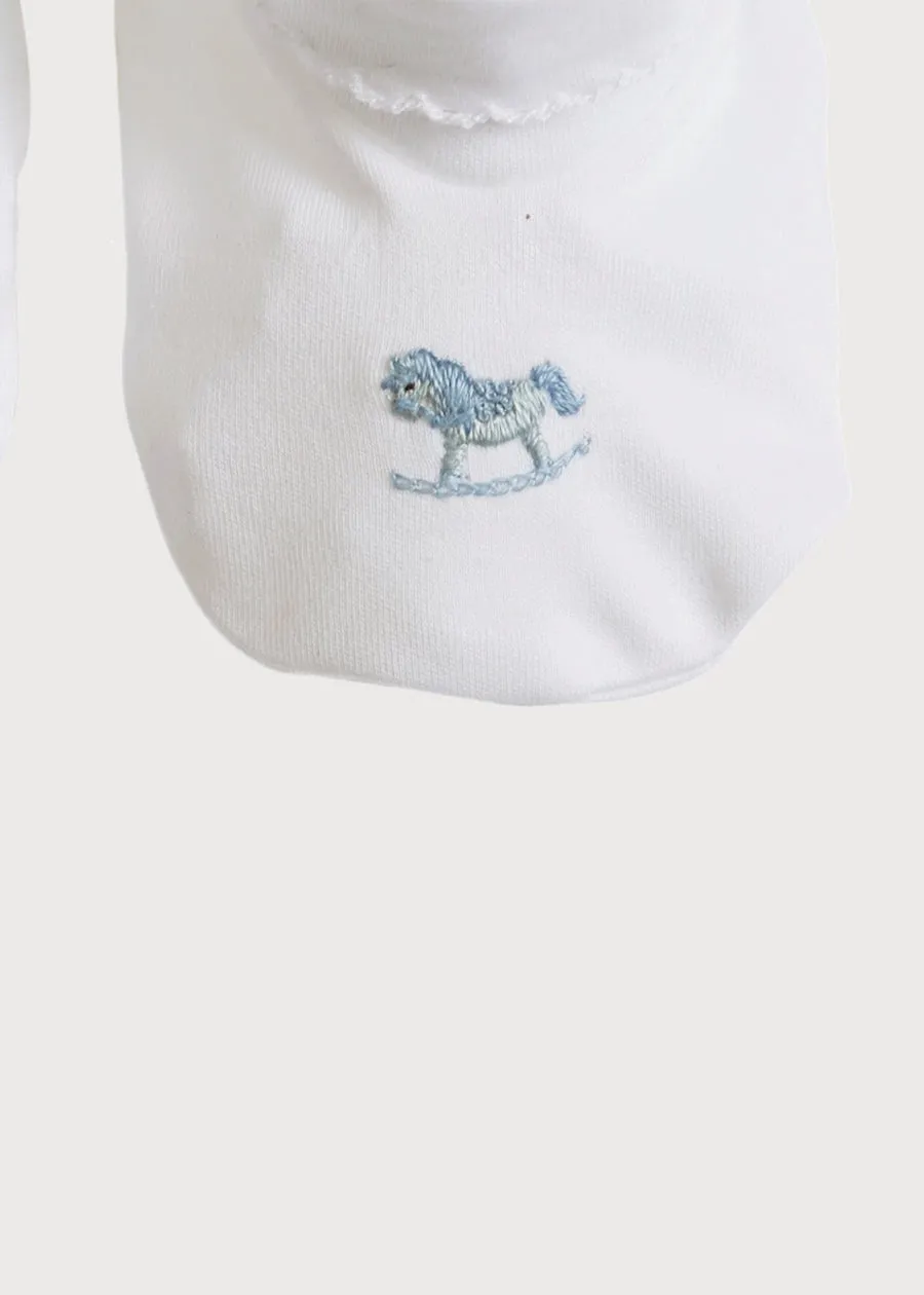 Newborn Booties With Rocking Horse Embroidery Blue (1-3mths)