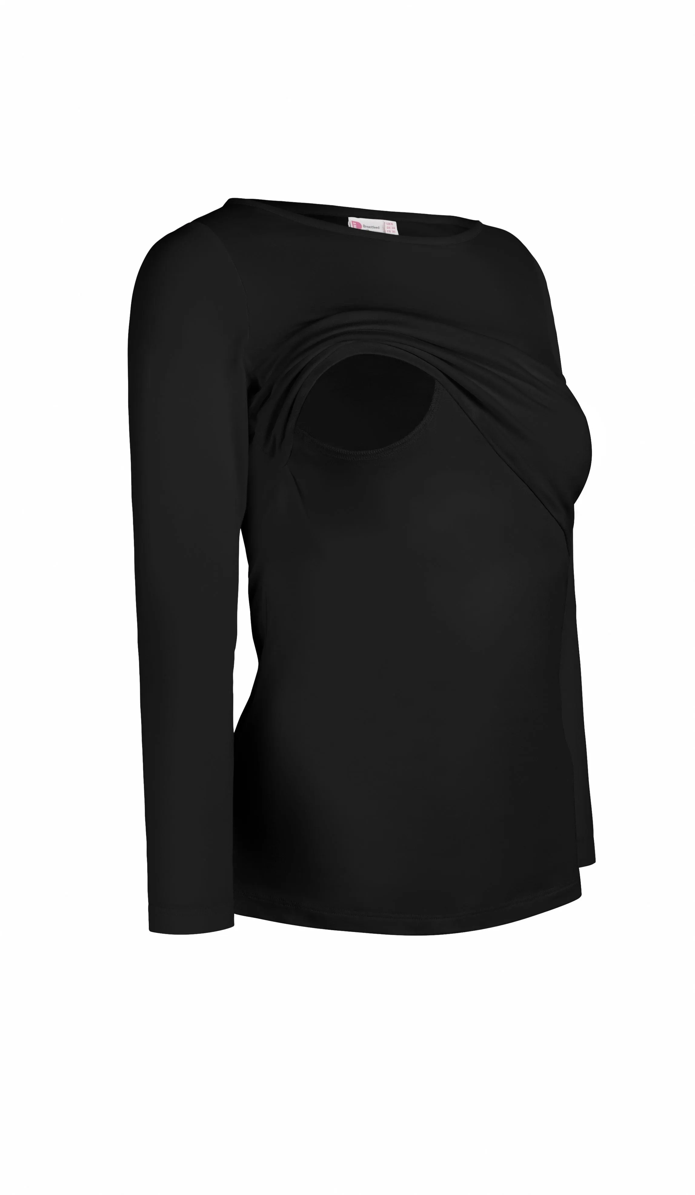 Nursing Long Sleeve Cotton T-Shirt | Black