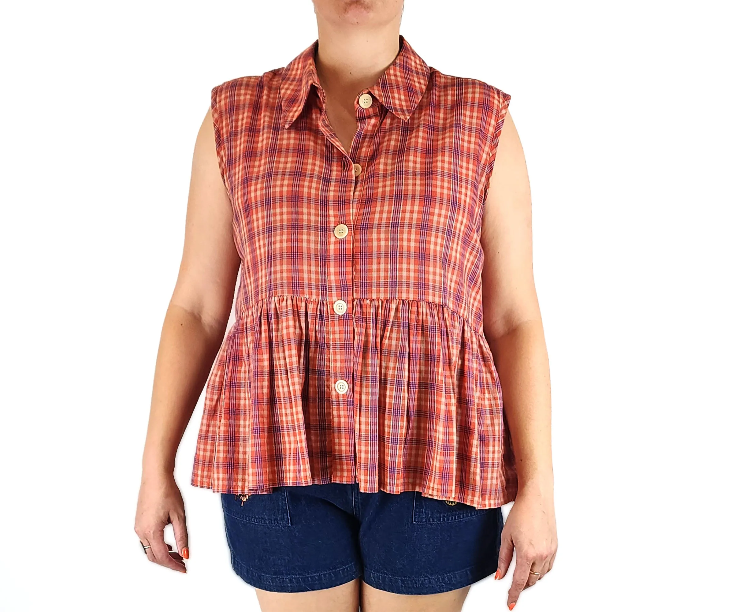 Obus plaid sleeveless top size 3, best fits 14