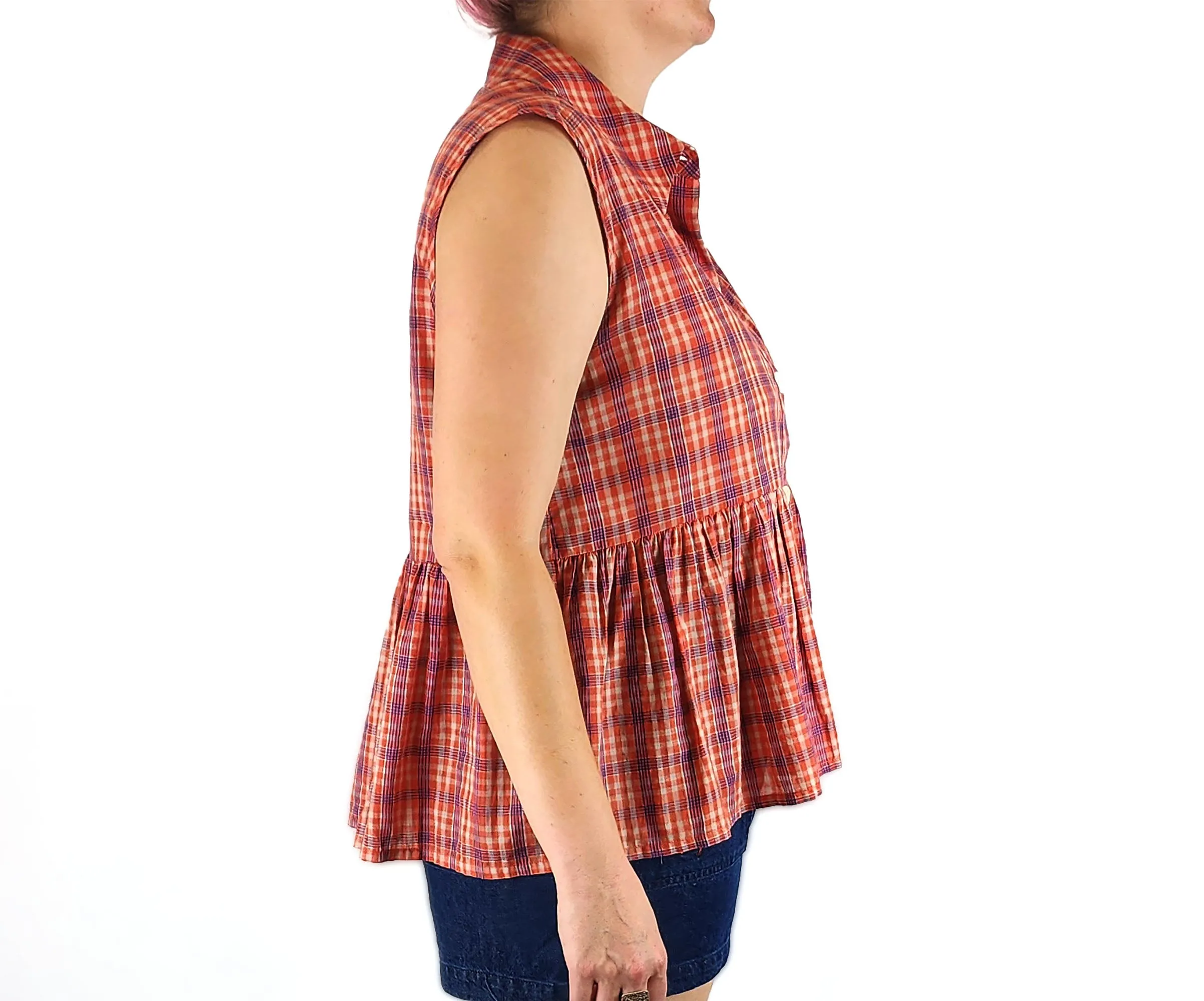 Obus plaid sleeveless top size 3, best fits 14
