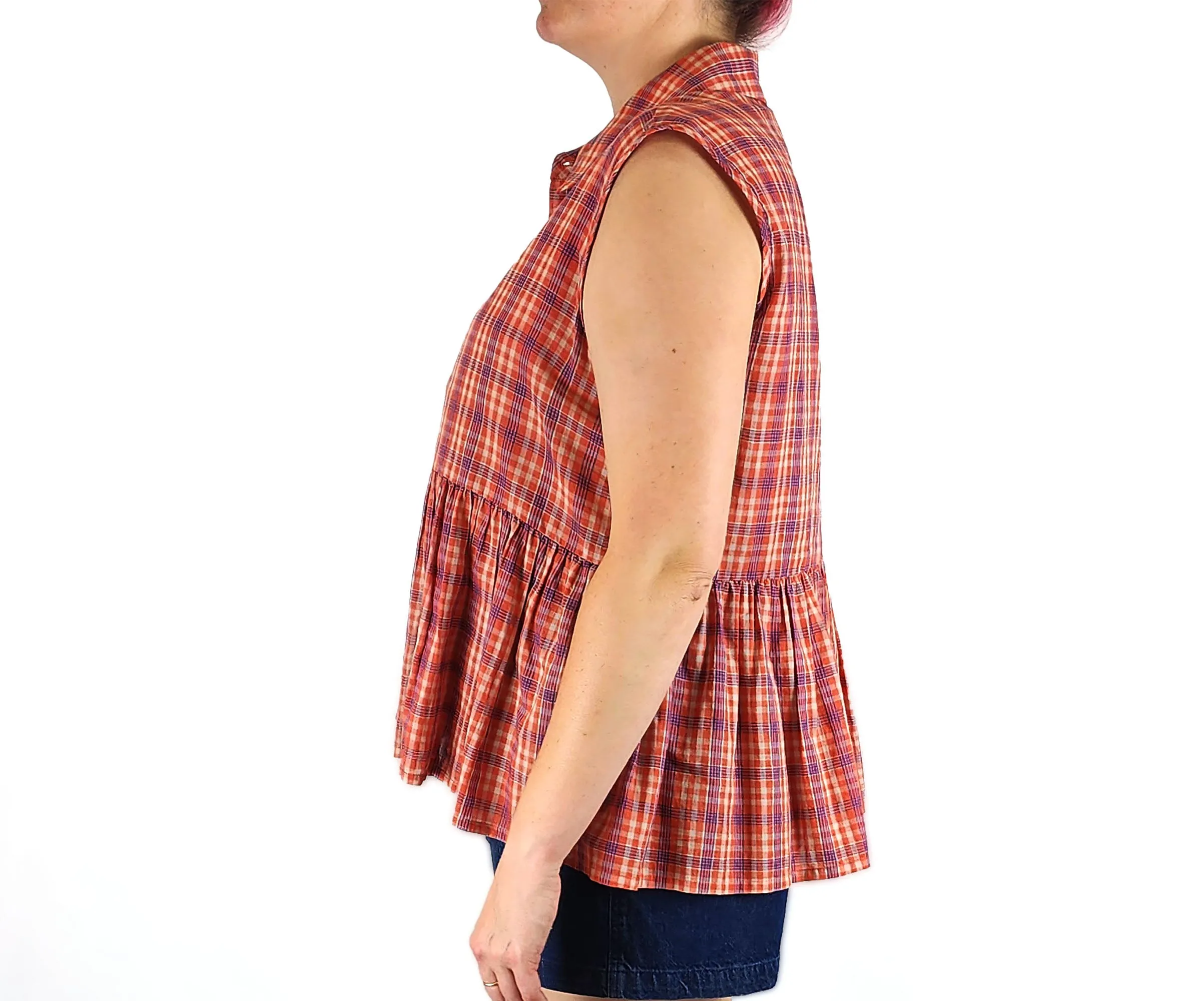 Obus plaid sleeveless top size 3, best fits 14