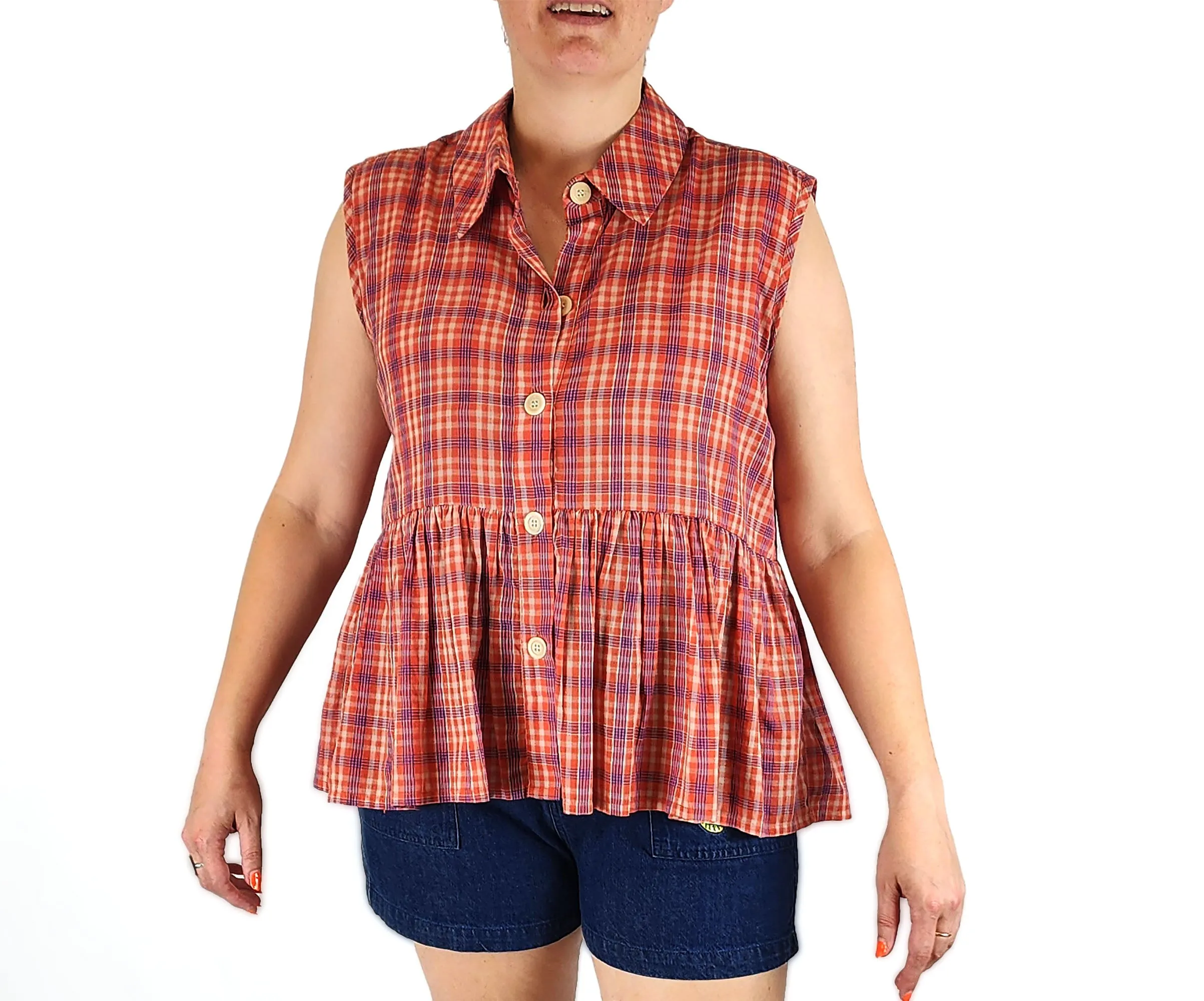 Obus plaid sleeveless top size 3, best fits 14