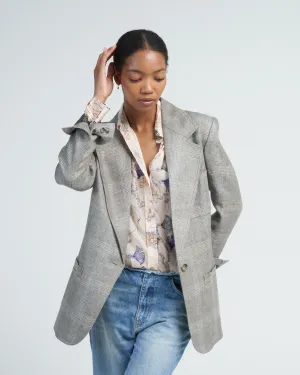 oversized notched lapel blazer - grey glen check