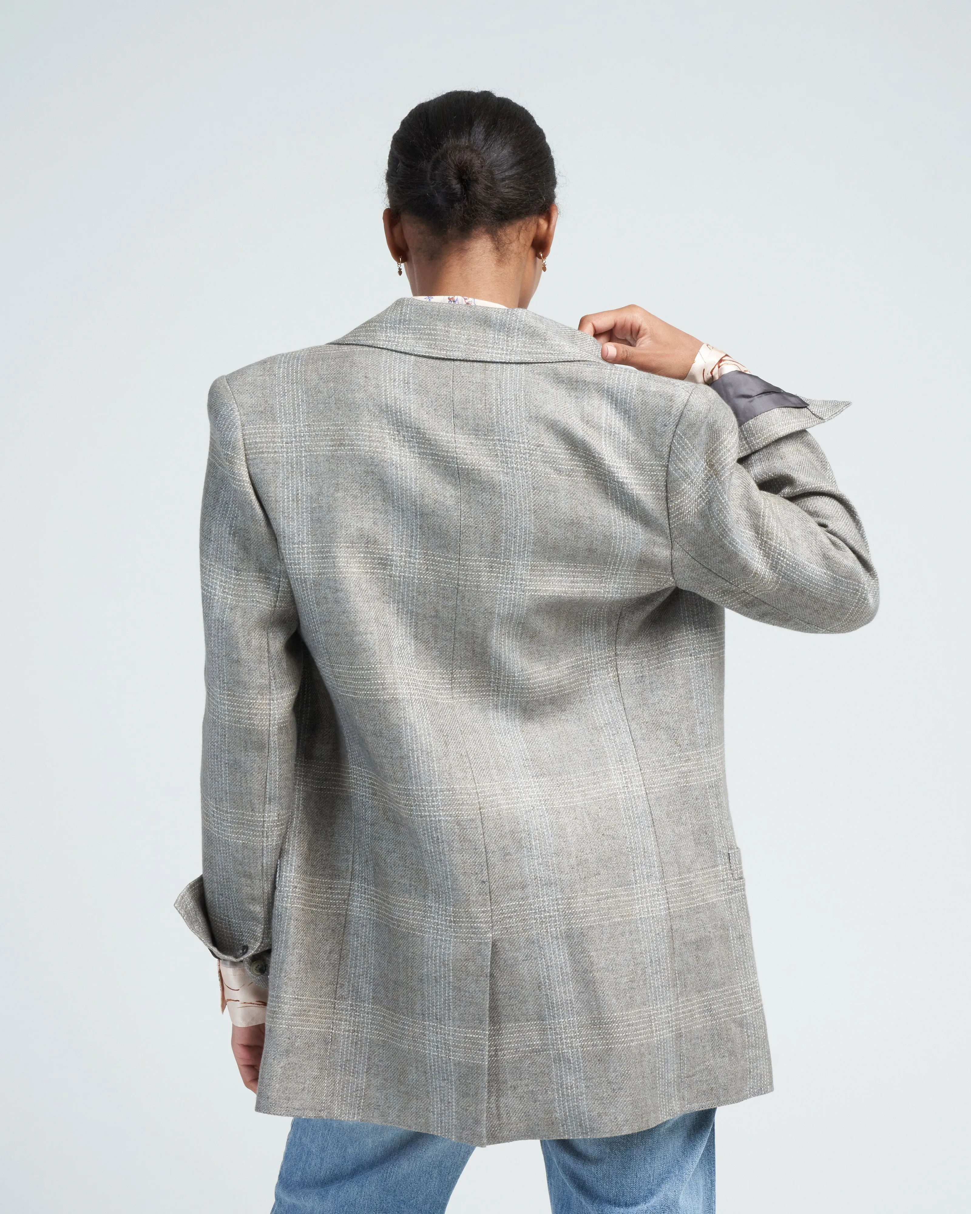 oversized notched lapel blazer - grey glen check