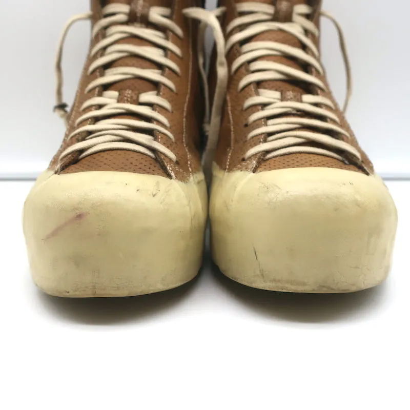 OXS Rubber Soul Platform High Top Sneakers Brown Perforated Leather Size 41