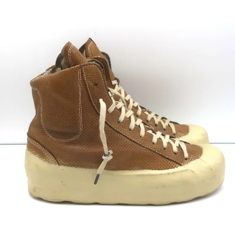 OXS Rubber Soul Platform High Top Sneakers Brown Perforated Leather Size 41