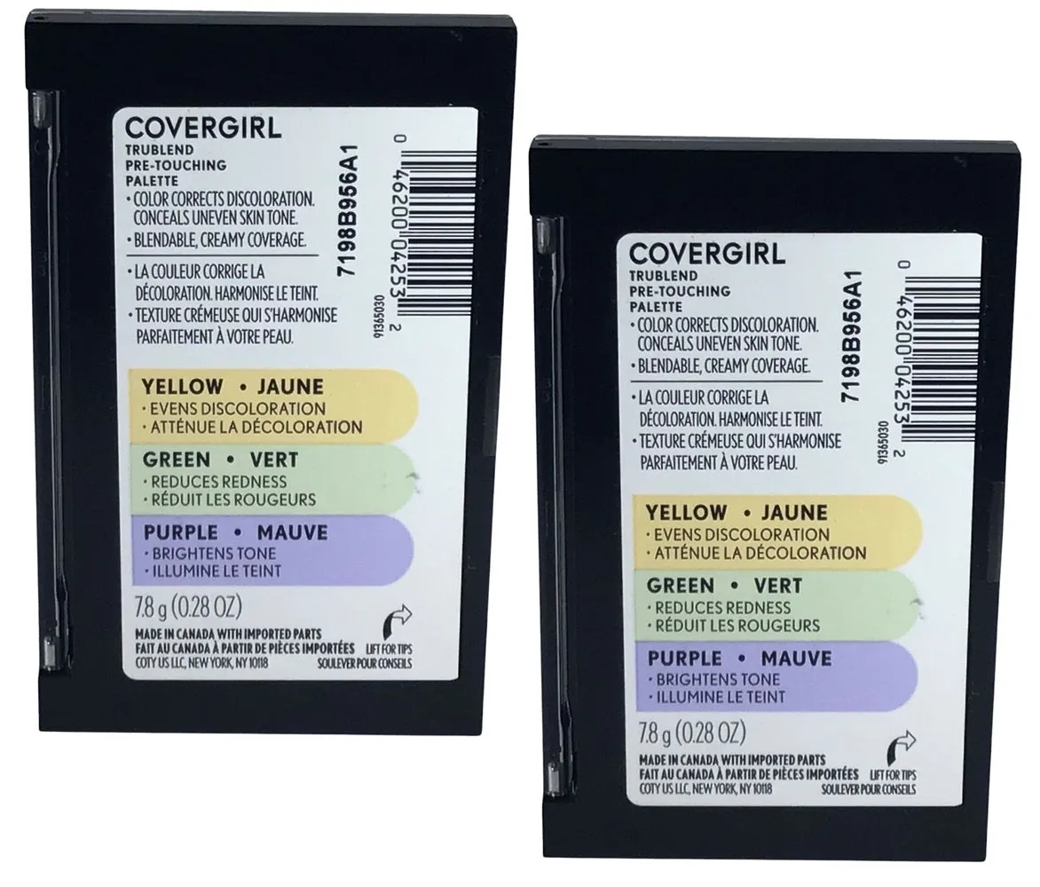 Pack of 2 CoverGirl Trublend Pre-Touching Color Correcting Palette, Yellow Green Purple