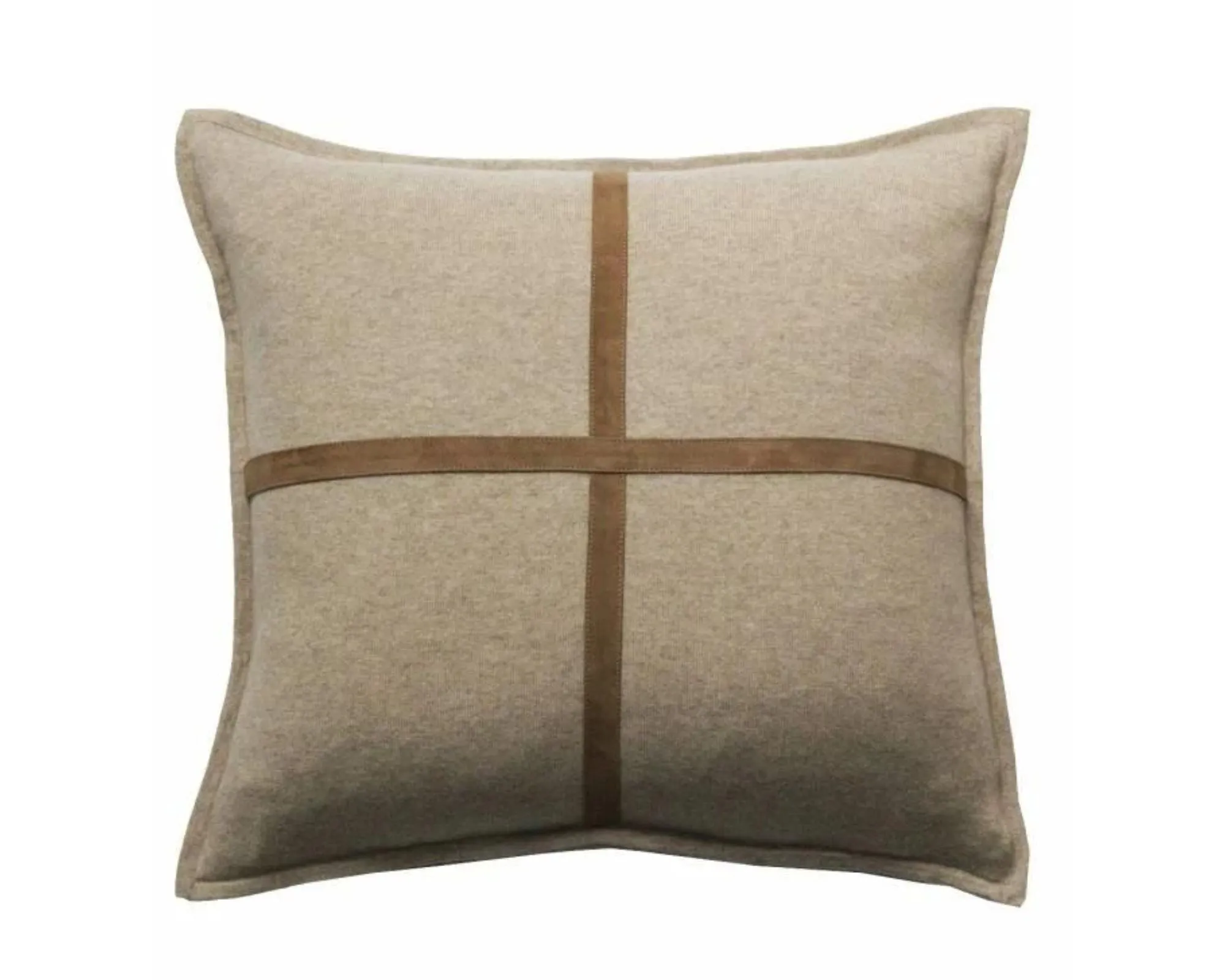 Palermo Cashmere Pillow with Cross Suede - Beige