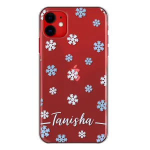 Personalised Apple iPhone Hard Case with Falling Snowflakes and Stylish White Text