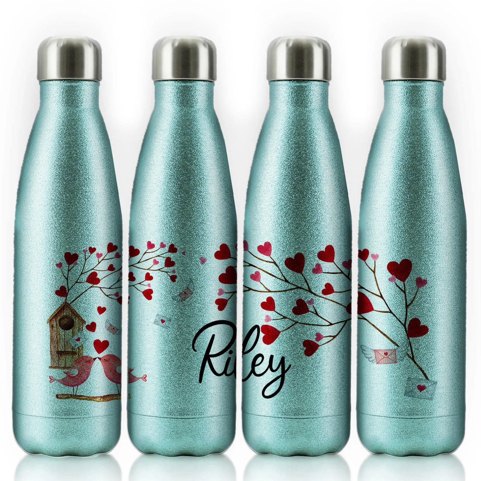 Personalised Cola Bottle with Stylish Text and Love Bird Letters Print