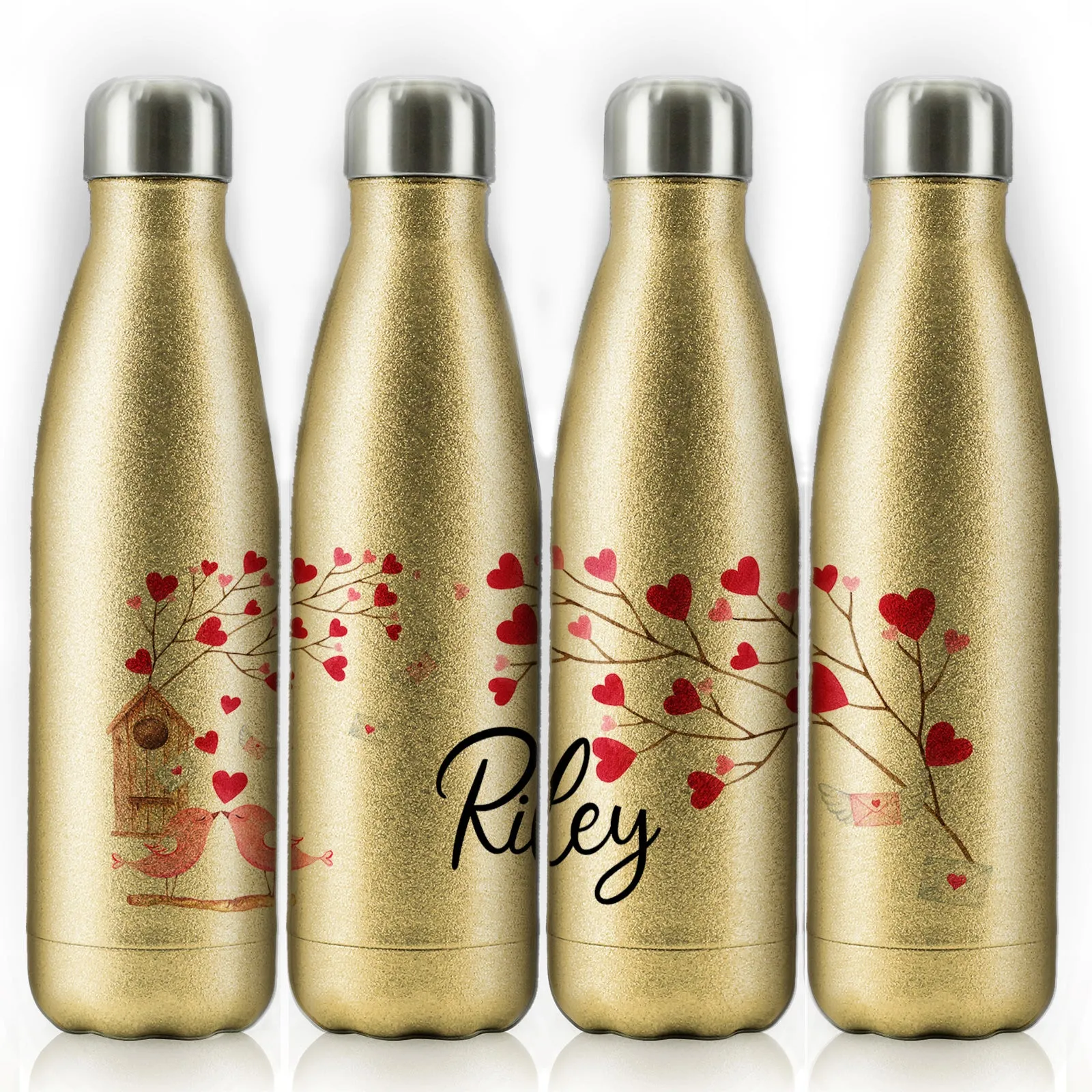 Personalised Cola Bottle with Stylish Text and Love Bird Letters Print