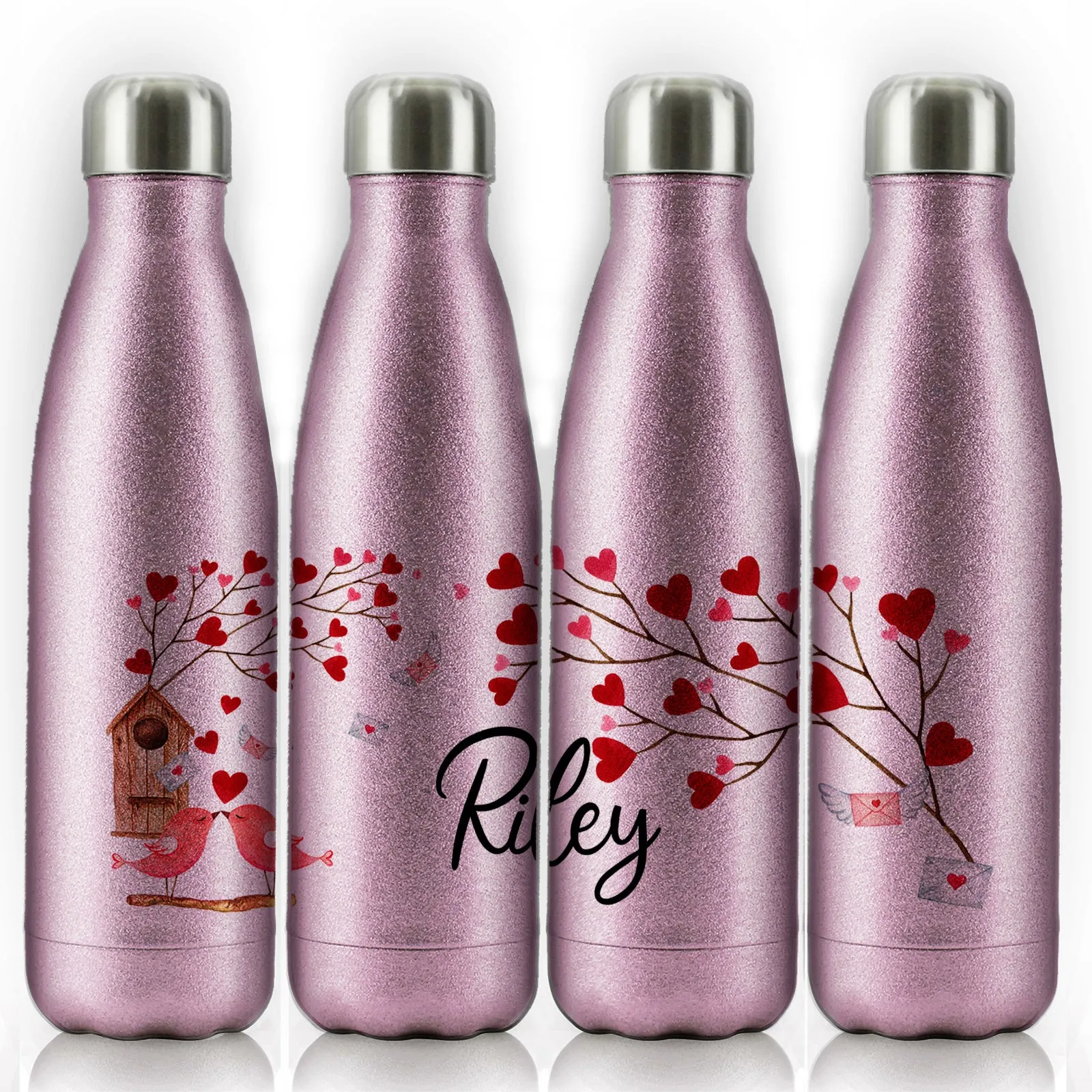 Personalised Cola Bottle with Stylish Text and Love Bird Letters Print