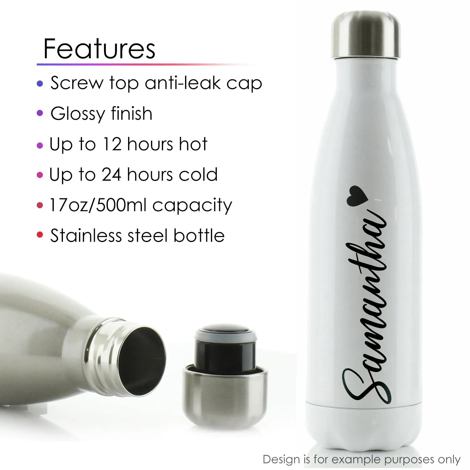 Personalised Cola Bottle with Stylish Text and Love Bird Letters Print
