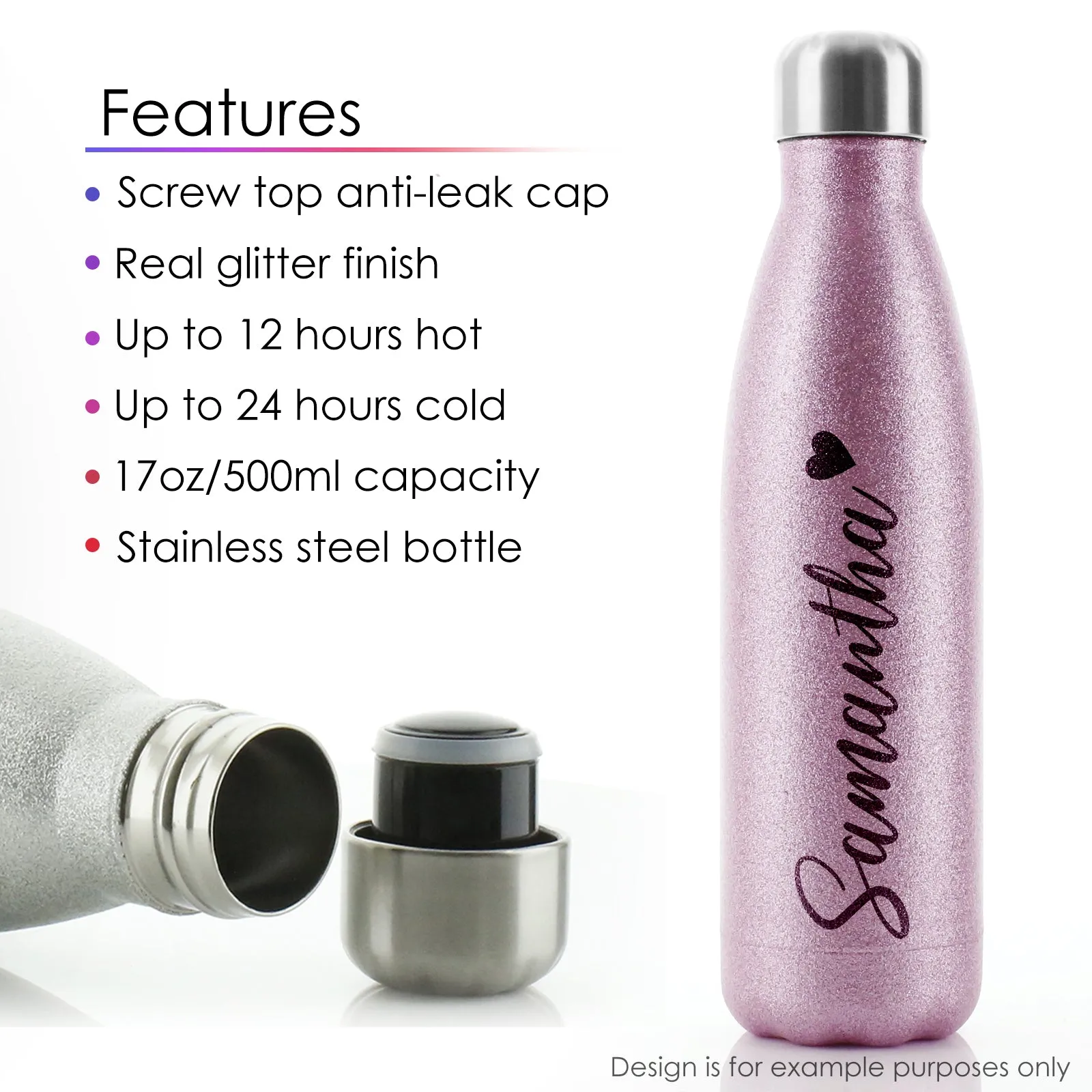 Personalised Cola Bottle with Stylish Text and Love Bird Letters Print