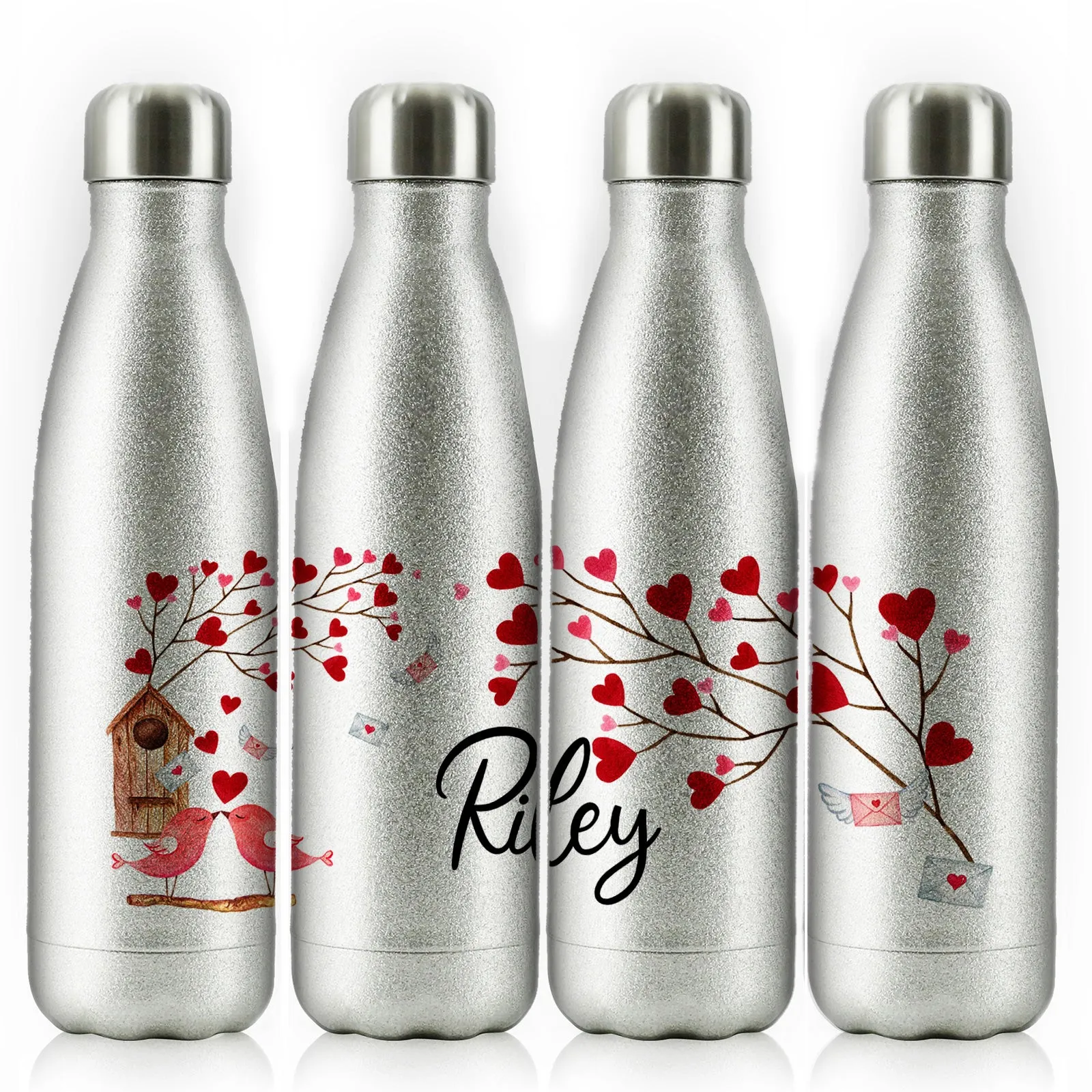 Personalised Cola Bottle with Stylish Text and Love Bird Letters Print