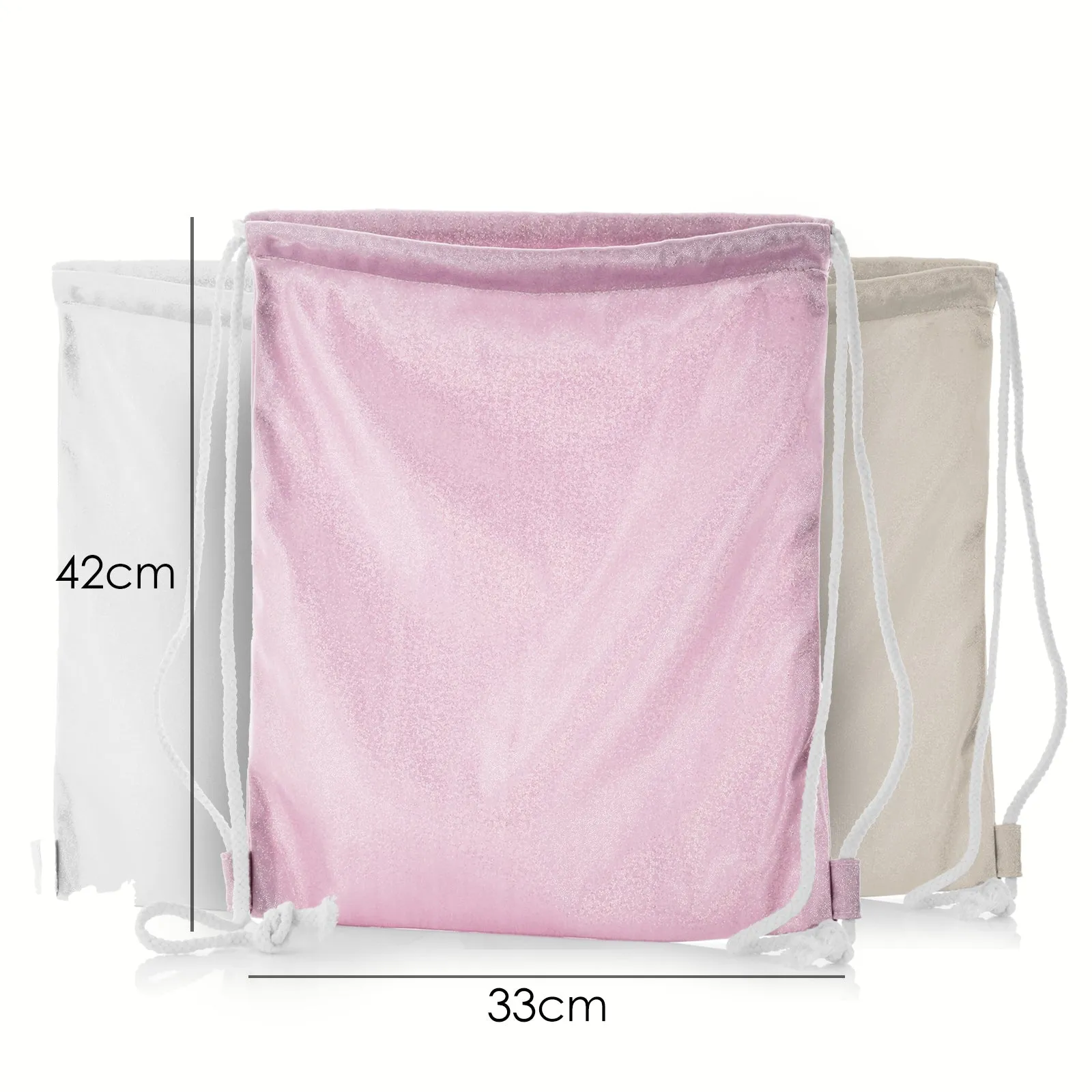 Personalised Glitter Drawstring Backpack with Stylish Text and Cupid Hearts Print