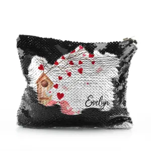 Personalised Sequin Zip Bag with Stylish Text and Love Bird Letters Print