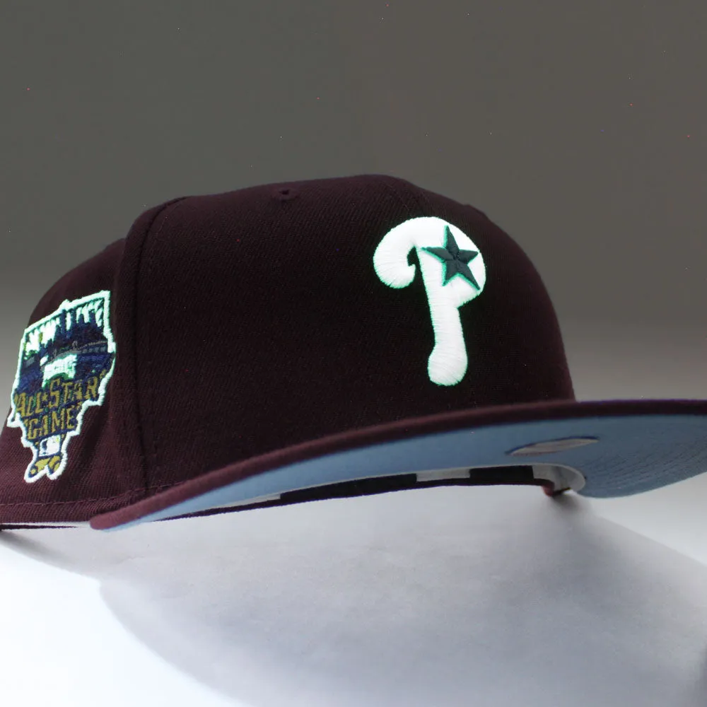 Philadelphia Phillies 2006 All-Star Games 59Fifty New Era Fitted Cap (Glow in the Dark Maroon Sky Blue Under Brim)