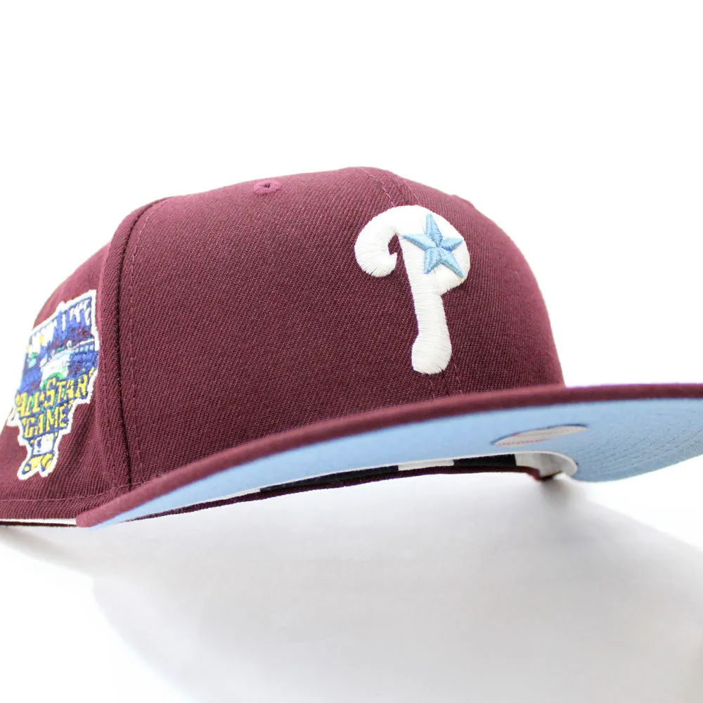 Philadelphia Phillies 2006 All-Star Games 59Fifty New Era Fitted Cap (Glow in the Dark Maroon Sky Blue Under Brim)