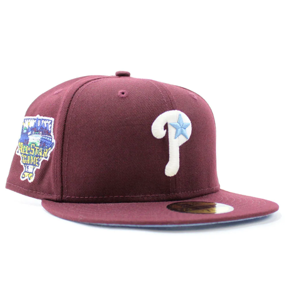 Philadelphia Phillies 2006 All-Star Games 59Fifty New Era Fitted Cap (Glow in the Dark Maroon Sky Blue Under Brim)