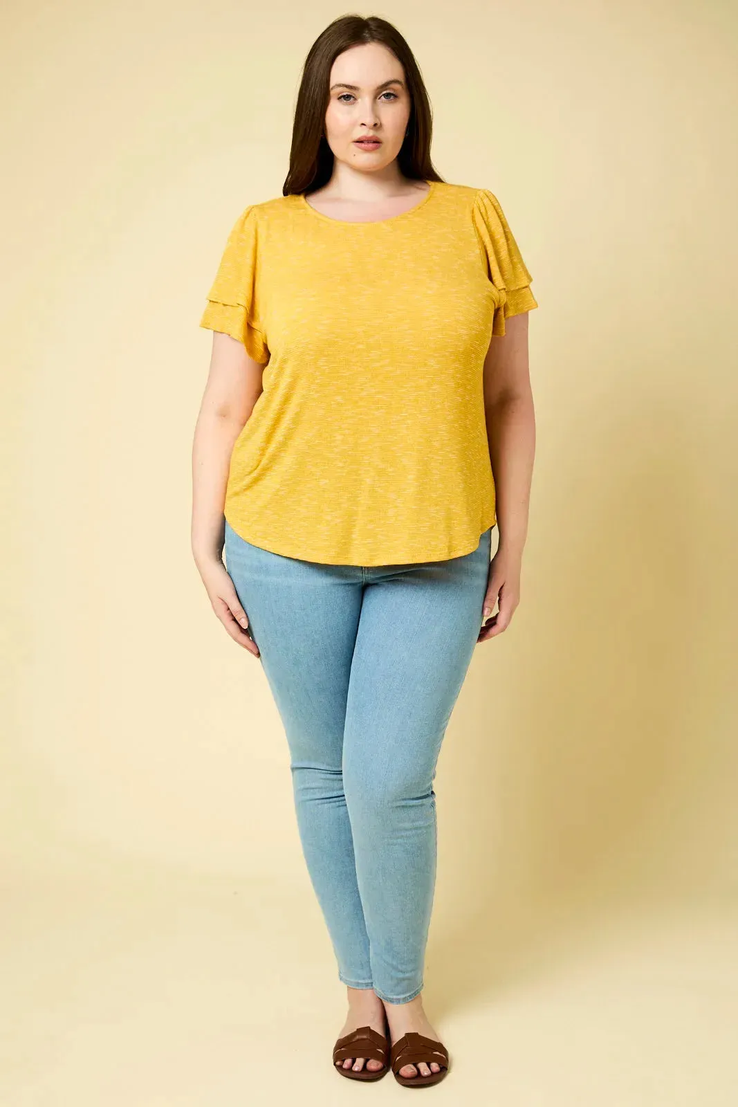 Plus Size Double Ruffle Short Sleeve Crew Neck Top