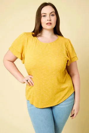 Plus Size Double Ruffle Short Sleeve Crew Neck Top