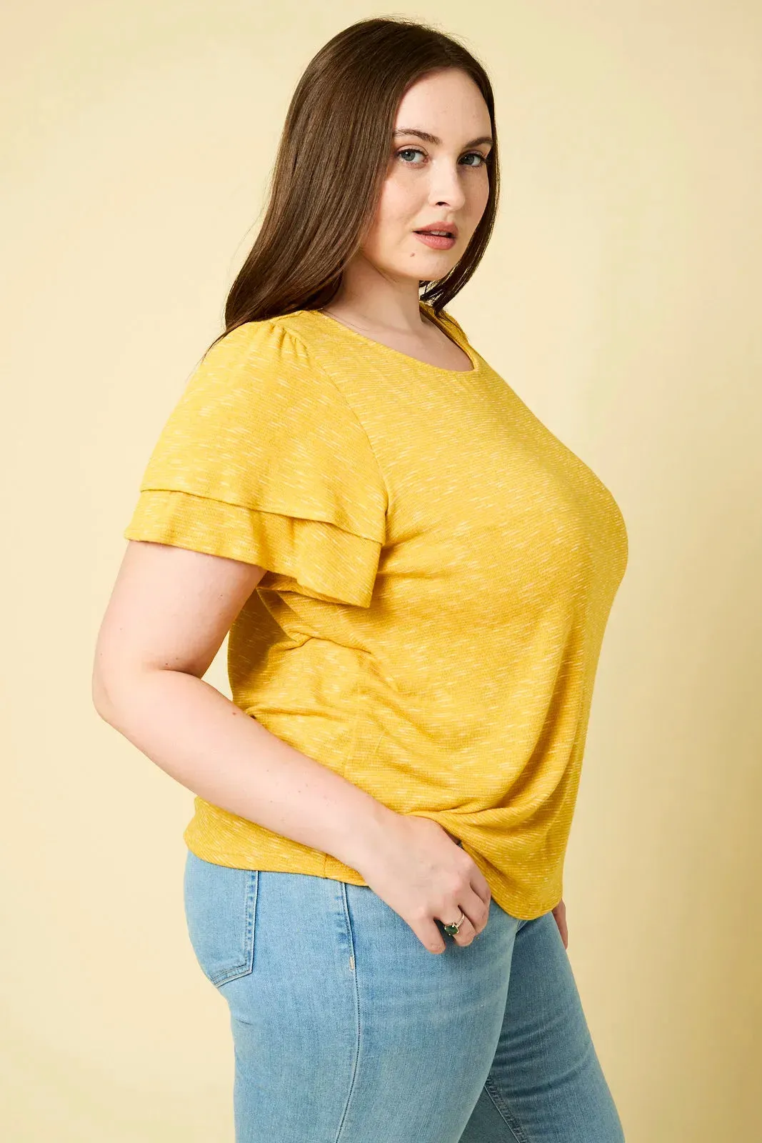 Plus Size Double Ruffle Short Sleeve Crew Neck Top