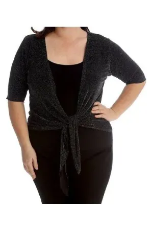 Plus Size Lurex Glitter Short Sleeve Tie Shrug
