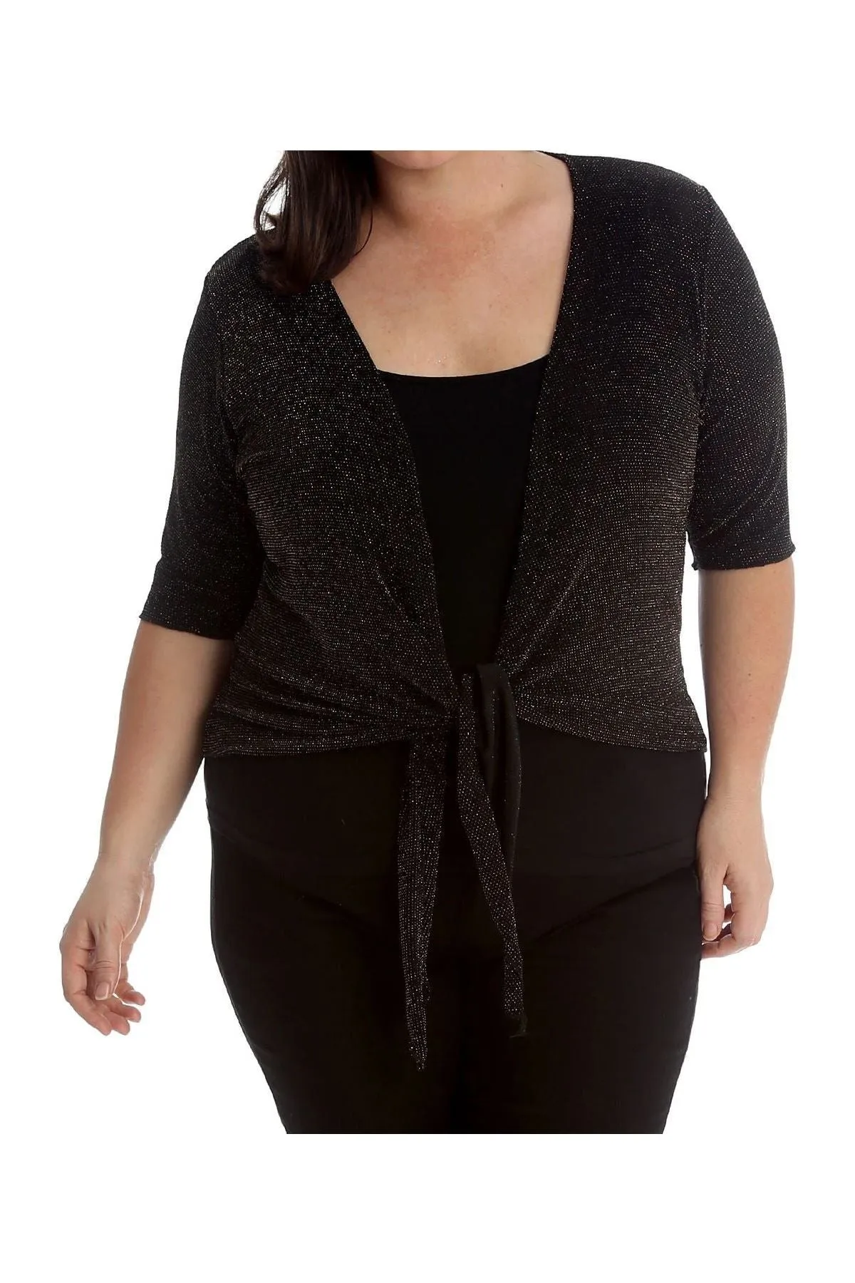 Plus Size Lurex Glitter Short Sleeve Tie Shrug