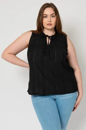 Plus Size Sleeveless Front Slit Self Tie Shirring Top