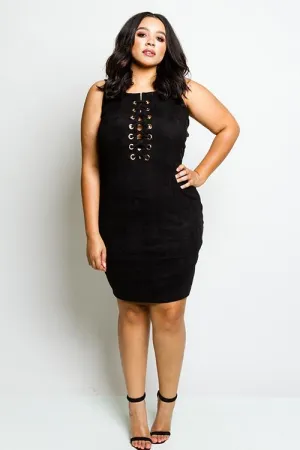Plus Size Suede Effect Sexy Lace Up Dress