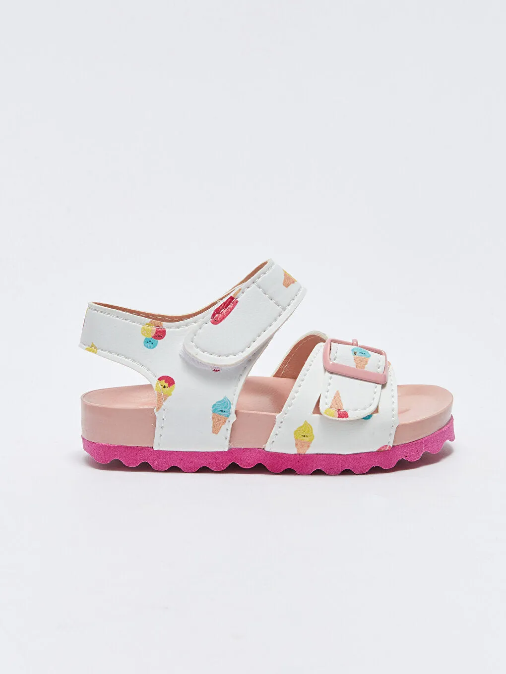 Printed Double Striped Velcro Baby Girl Sandals