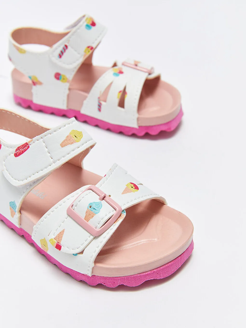 Printed Double Striped Velcro Baby Girl Sandals