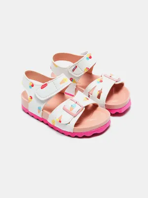 Printed Double Striped Velcro Baby Girl Sandals