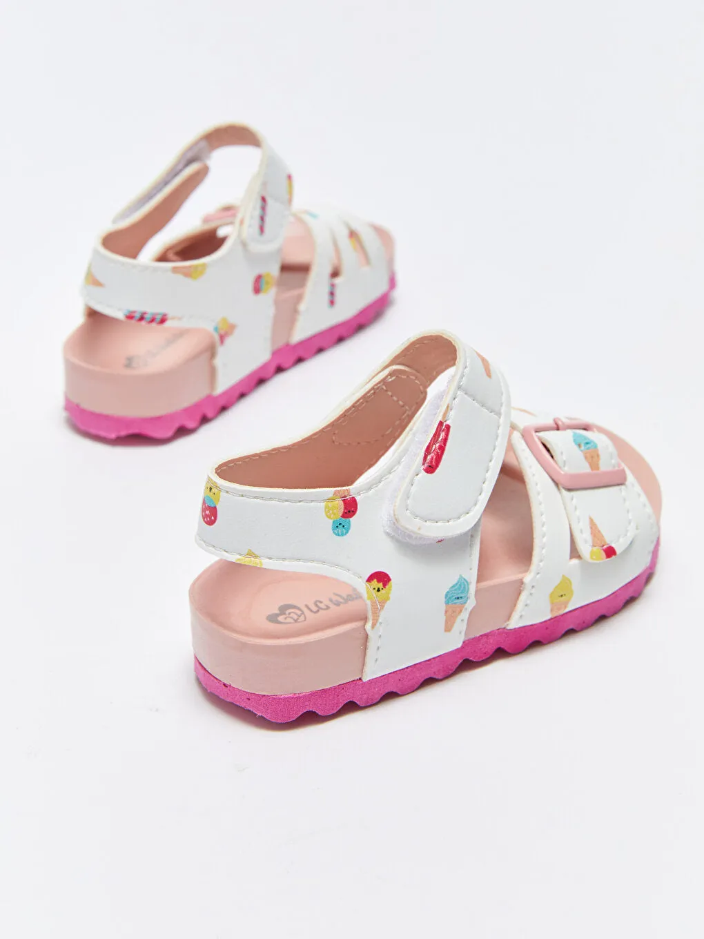 Printed Double Striped Velcro Baby Girl Sandals