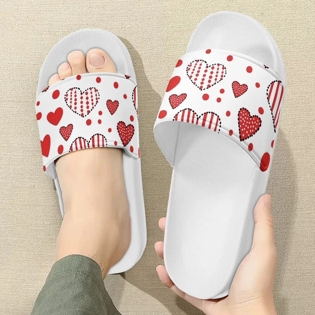 Red Heart Patchwork Slide Sandals