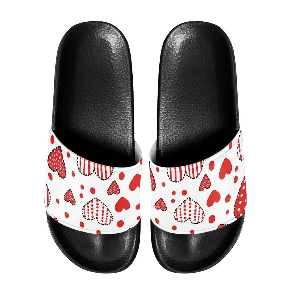 Red Heart Patchwork Slide Sandals