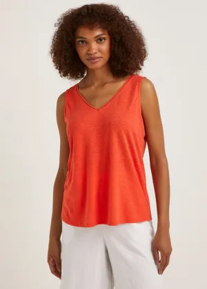 Red Linen Blend Ladder Trim Vest Top - Size 12