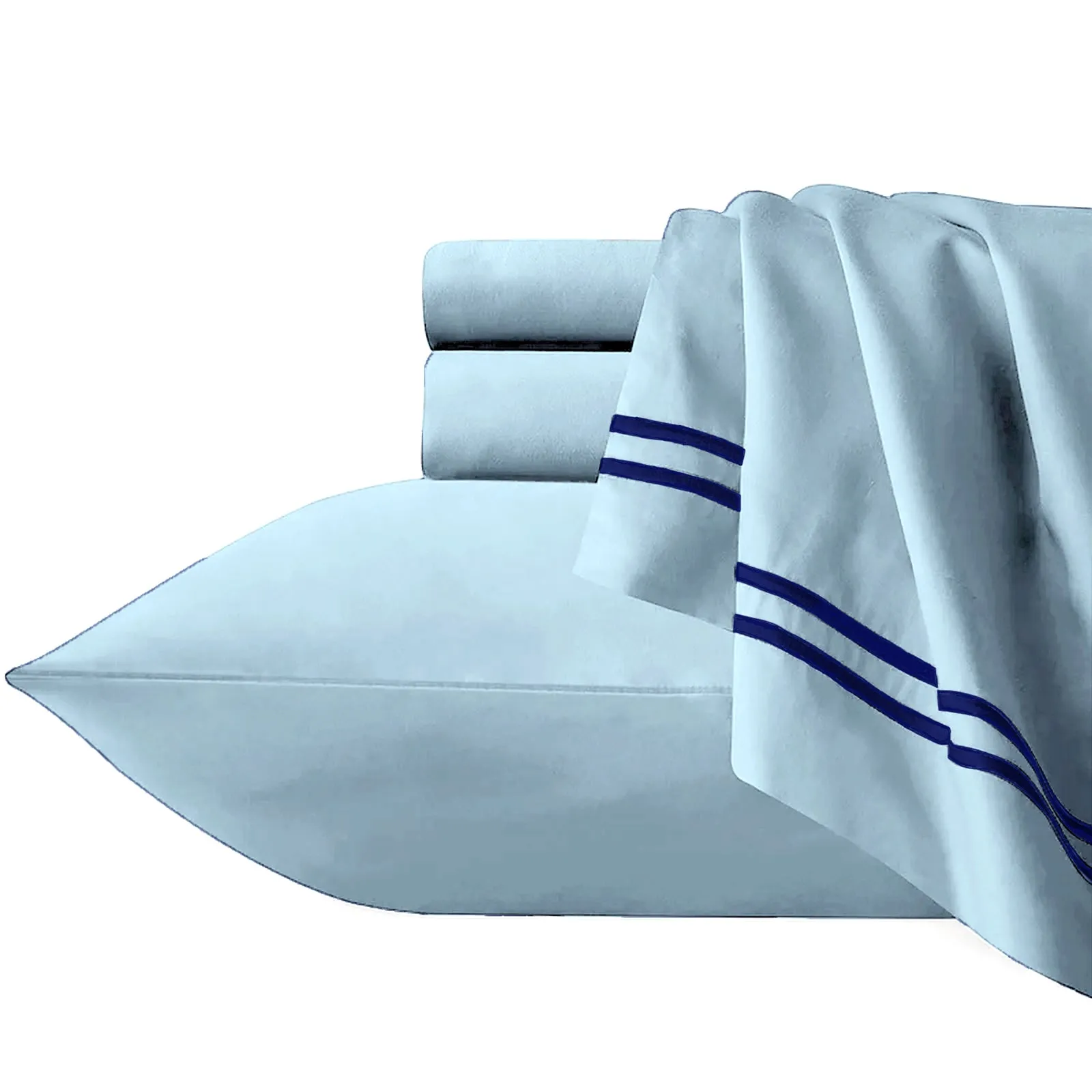 Renee Taylor Strada Embroidered 1000 TC Egyptian Cotton Quilt Cover Sets - Sky Navy