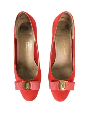 Salvatore Ferragamo 1980s Red Suede Logo Flats