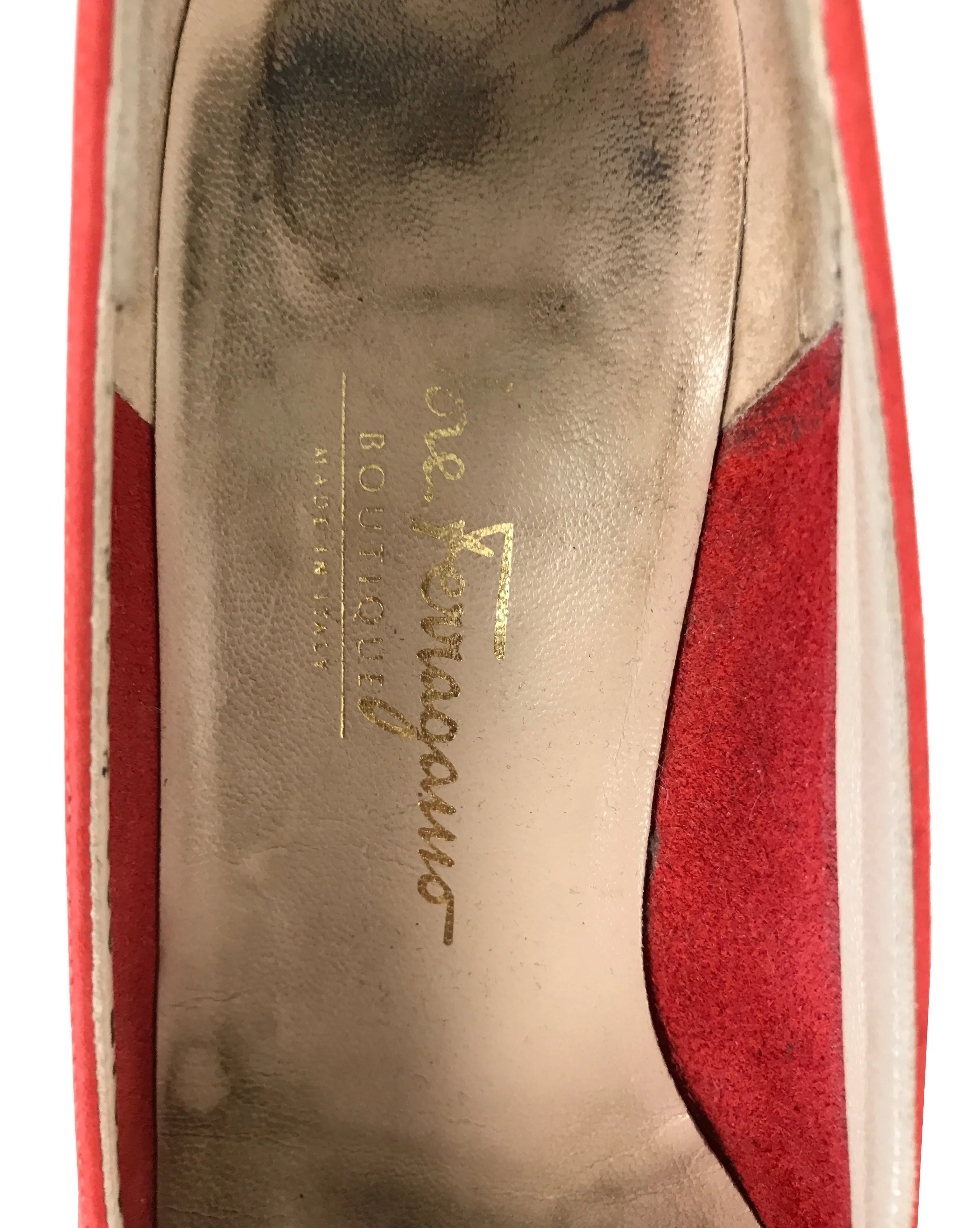 Salvatore Ferragamo 1980s Red Suede Logo Flats