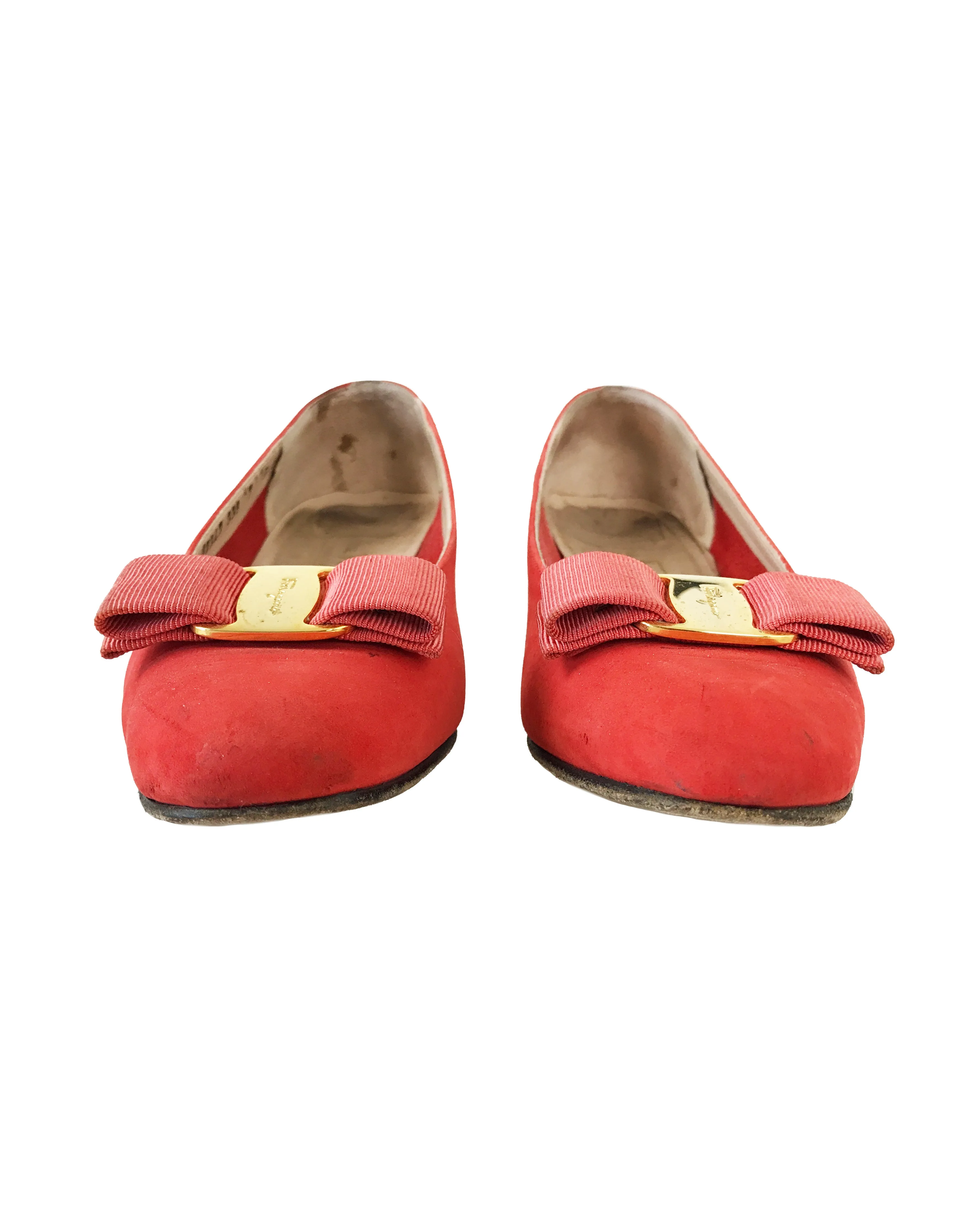 Salvatore Ferragamo 1980s Red Suede Logo Flats