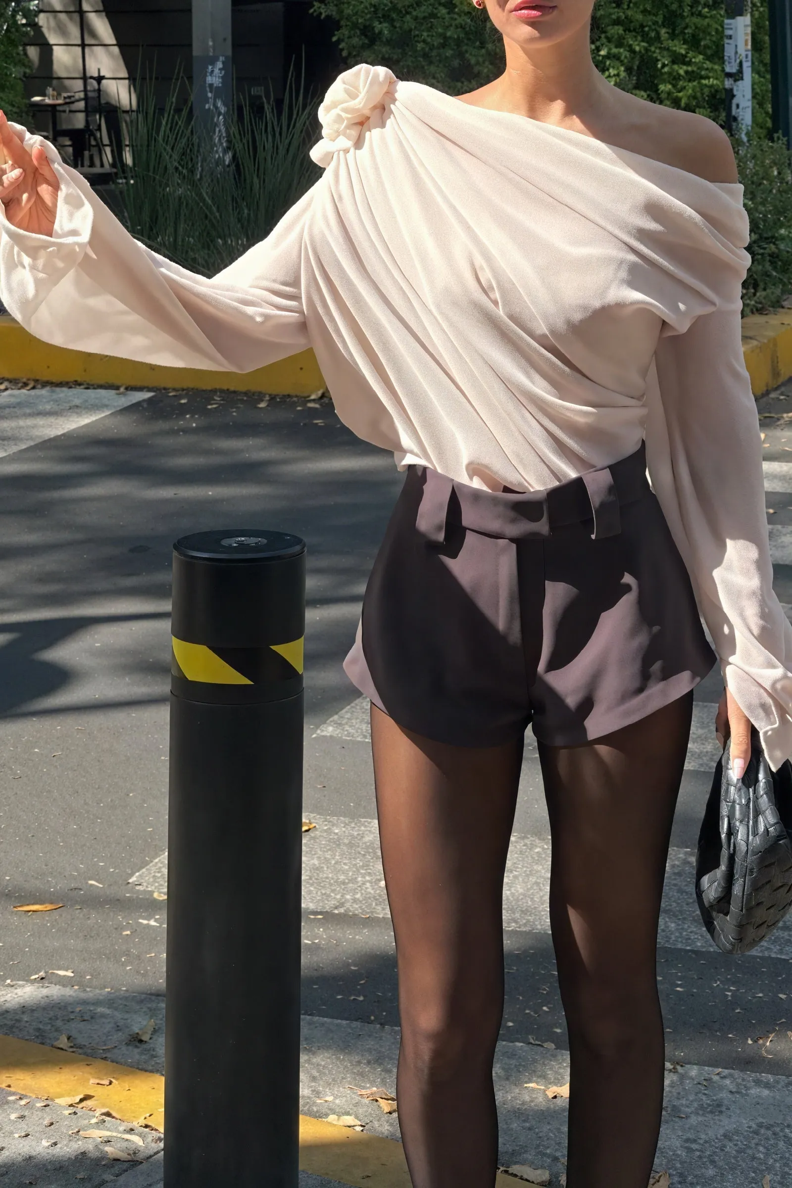 Sculpted Shoulder Top with Rose Detail