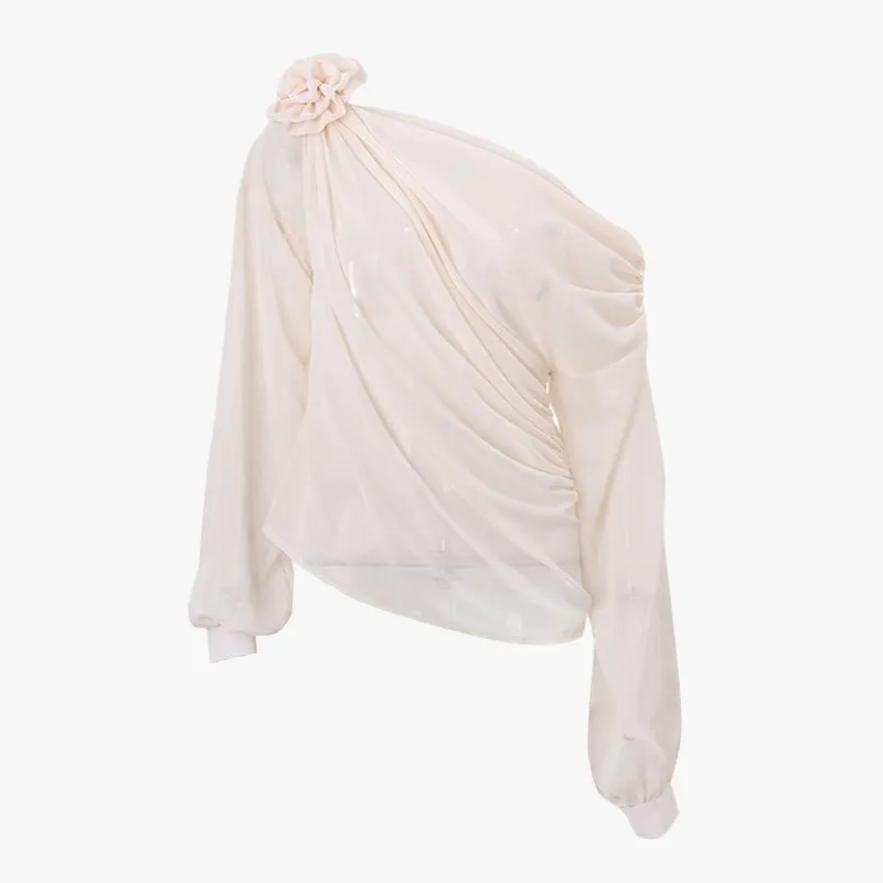 Sculpted Shoulder Top with Rose Detail