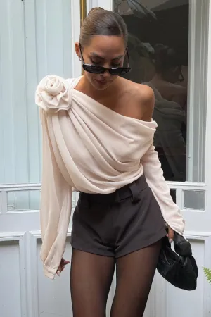 Sculpted Shoulder Top with Rose Detail