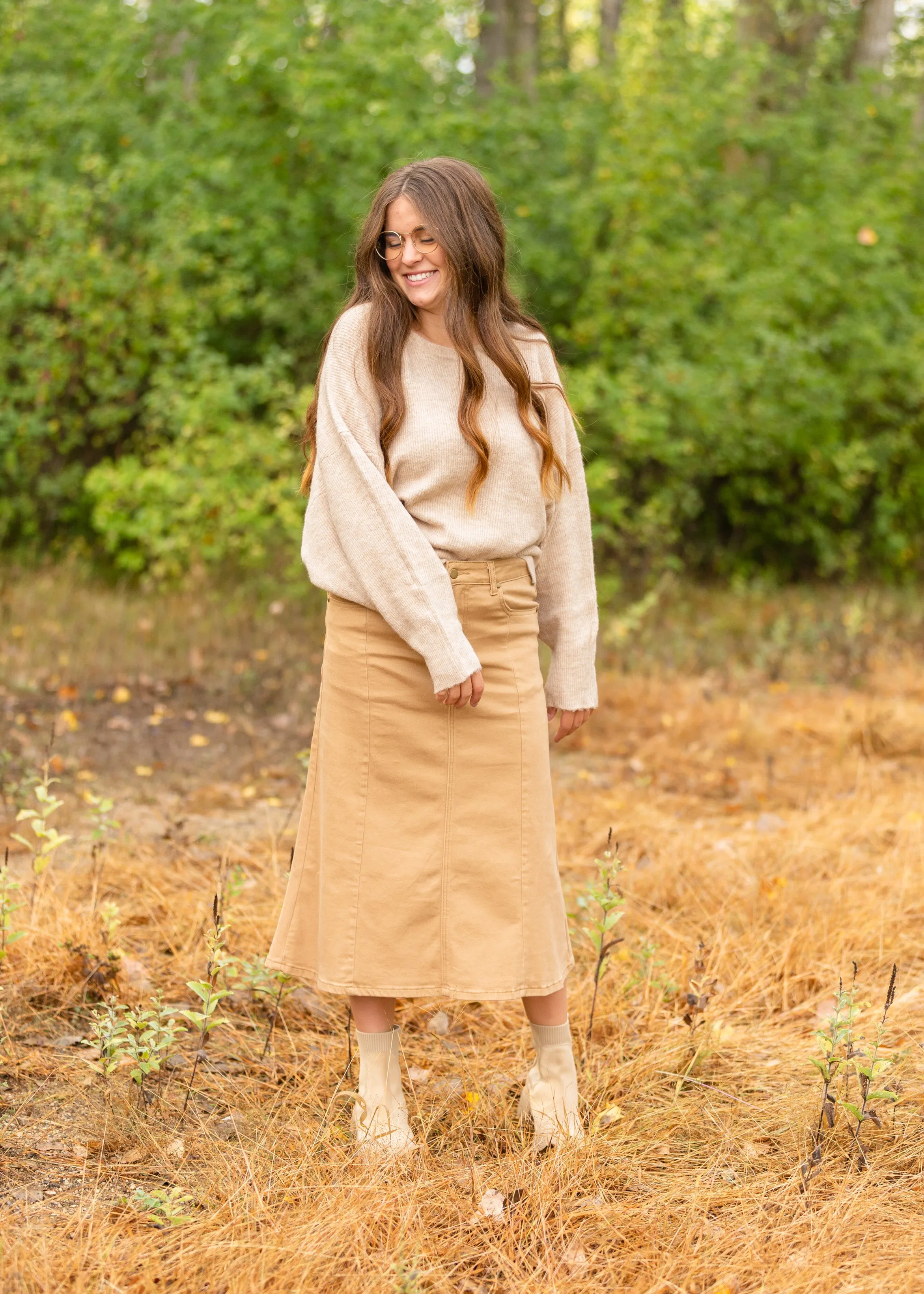 Shayla Paneled Khaki Denim Skirt - FINAL SALE