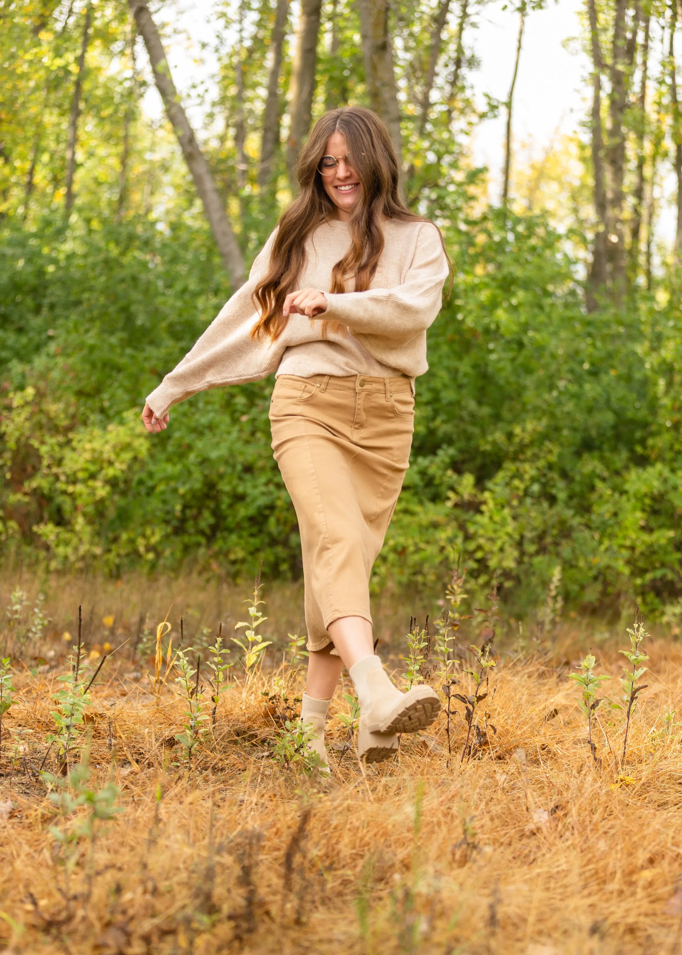 Shayla Paneled Khaki Denim Skirt - FINAL SALE