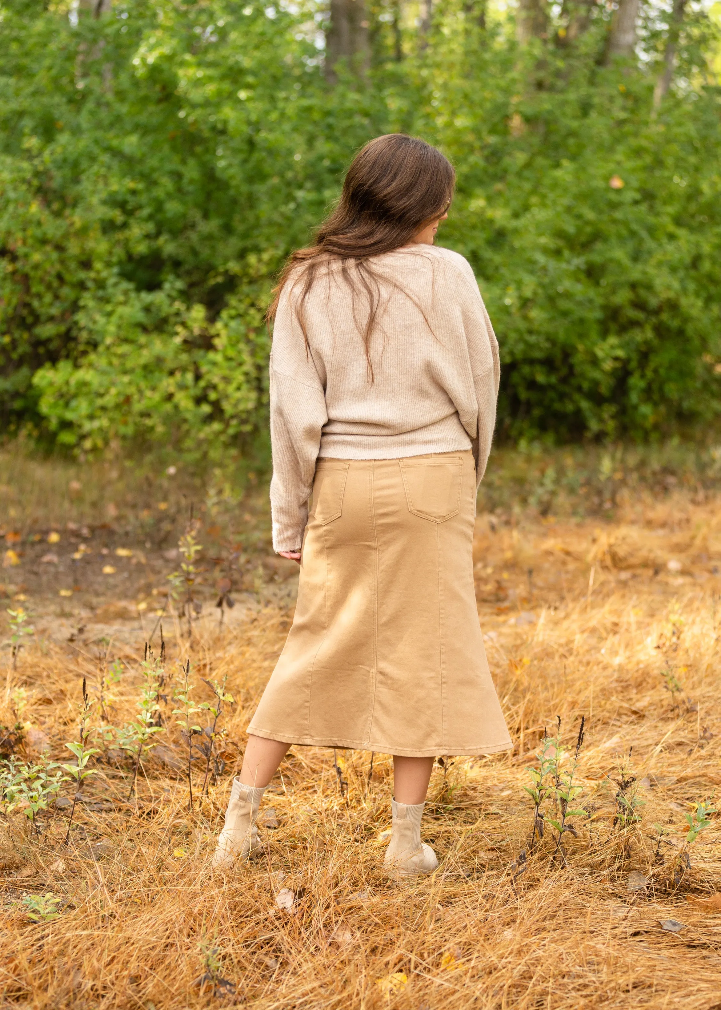 Shayla Paneled Khaki Denim Skirt - FINAL SALE