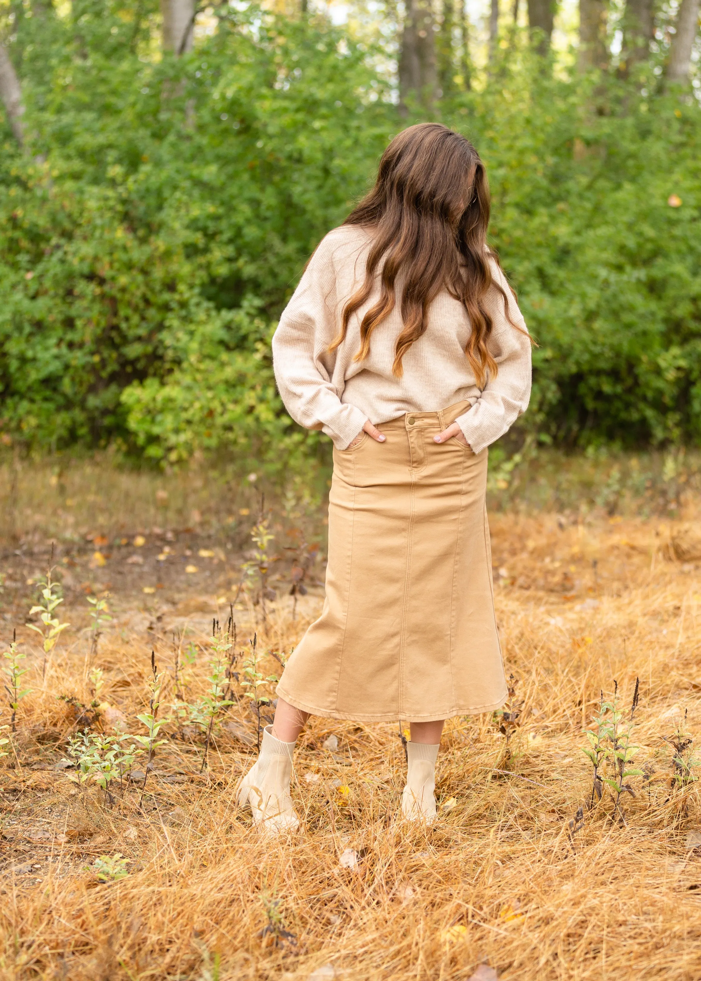 Shayla Paneled Khaki Denim Skirt - FINAL SALE
