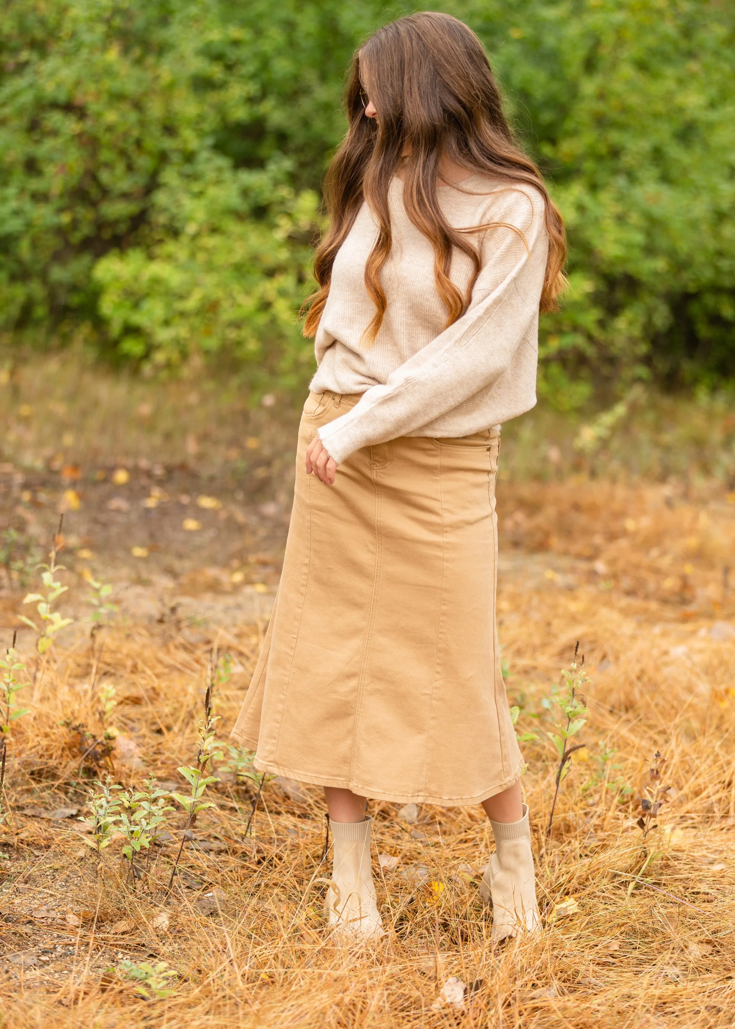 Shayla Paneled Khaki Denim Skirt - FINAL SALE
